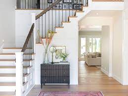 Modern railings with taught cable spindle section. Image Result For Modern Farmhouse Stair Railing Farmhouse Stairs House Stairs Entryway Stairs