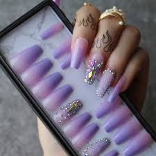 Nsi acrylic nails system is design for effortless workability. Box Gift Ombre Purple Lavender Coffin False Nails Crystal Design Design Caviar Shaped Drill Trapezoid Fake Nails Custom Logo False Nails Aliexpress
