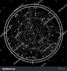 Astrological Celestial Map Of Northern Hemisphere Horoscope On January 1 2018 00 00 Gmt Detailed Outline Chart With Symbols And Signs Of Zodia Celestial Map
