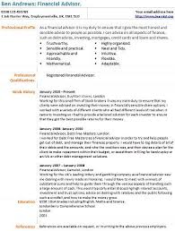Using own knowledge made recommendations and gave professional advice. Financial Adviser Cv Example Learnist Org