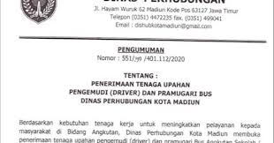 Pada tahun 1958, pemerintah republik indonesia melakukan peleburan sejumlah perusahaan farmasi menjadi pnf. Lowongan Kerja Dinas Perhubungan Kota Madiun Rekrutmen Dan Lowongan Kerja Bulan Maret 2021