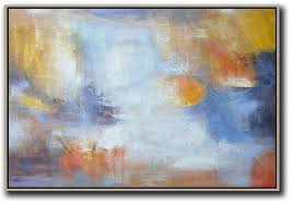 Extra Large Acrylic Painting On Canvas Oversized Horizontal Contemporary Art Large Abstract Wall Art White Blue