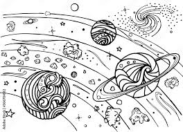 Beautiful Coloring Book For Children And Adults Contour Drawing With Patterns And Small Details Outer Space Planets In Orbit Asteroid Belt Galaxy Stock Illustration Adobe Stock