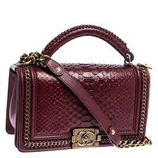 Chanel boy large black bag. Chanel Maroon Python Medium Boy Flap Top Handle Bag Chanel Tlc