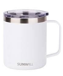 Sunwill 14 Oz Coffee Mug Vacuum Insulated Camping Mug With Lid Double Wall Stainless Steel Travel Tumbler Cup Coffee Thermos Outdoor Powder Coated White A Coffee Thermos Grinding Coffee Beans