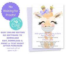 Girl Giraffe Baby Shower Invitationsdrive By Baby Shower Etsy In 2021 Giraffe Baby Shower Invitations Virtual Baby Shower Invitation Virtual Baby Shower