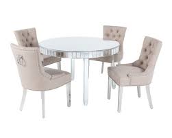 » circular dining table for. Paris Mirrored Circular Dining Table With 4 Verona Dining Chairs In Cream Linen With Chrome Legs
