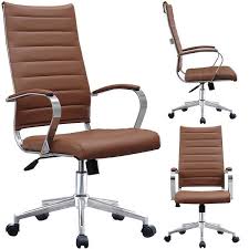 Elegance, originality and quality are only a few traits this brown high back leather executive office chair will provide on a daily basis. Modern Brown High Back Office Chair Ribbed Pu Leather Swivel Conference Room Computer Desk Visitor Vintage