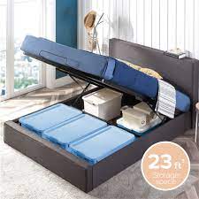 It's built with a solid rubberwood. Zinus Finley 34 Upholstered Platform Bed Frame With Lifting Storage Queen Walmart Com Walmart Com