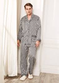 Black And White Striped Silk Pajamas 22 Momme Classic Silk Pajamas Set With Contrast Piping In 2020 Mens Pajamas Set Silk Pajama Set Mens Pajamas