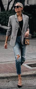 Black Blazer And Jeans Woman 10 Cozy Winter Outfits To Copy Asap Over 40 Outfits Perfect Fall Outfit Checkered Jacket