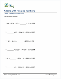 Grade 5 Addition Subtraction Worksheets Free Printable K5 Learning