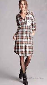 Gomlek Elbise Son Moda Sik Elbise Modelleri Tarcin Dizustu Uzun Kollu Ekose Desenli Yandan Cepli Moda Gomlek Elbise Elbise Modelleri