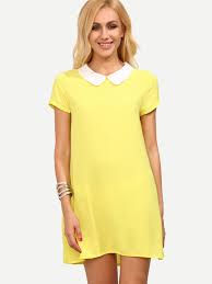 Yellow Peter Pan Collar Short Sleeve Shift Dress Short Sleeve Shift Dress Beige Short Dress Long Sleeve Shift Dress