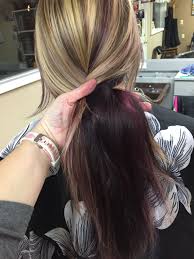I believe, this will help all of us to understand where we all stand. Deep Plum Underneath Heavy Blond Foil With Little Pops Of Plum Thruout Hair Inspiration Hair Beauty Blonde Hair Shades