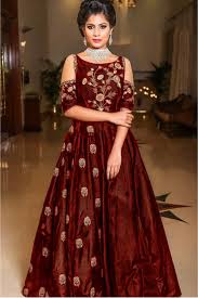 Banglori Silk Satin Gown In Maroon Colour