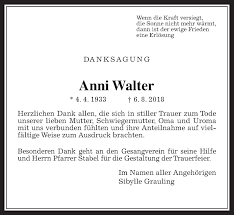 Traueranzeigen von Anni Walter