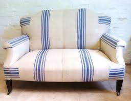 Cool And Casual French Country Style Chair Blue And White Striped Grain Sack Fabric Perfect For The Beach Cottage Furniture Furniture Fabric Home