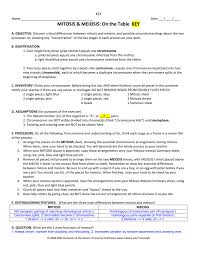 Mitosis Meiosis On The Table Key