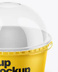 Download Small Matte Paper Cup With Transparent Plastic Cap Mockup Half Side View In Cup Bowl Mockups On Yellow Images Object Mockups
