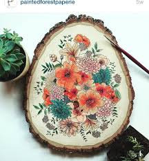 Painted Forest Paperie Watercolor Wood Slice Watercolor On Wood Wood Slice Art Wood Art