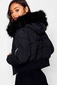 Petite Luxe Faux Fur Hood Sporty Cropped Coat Boohoo Faux Fur Hood Cropped Coat Puffer Coat With Fur