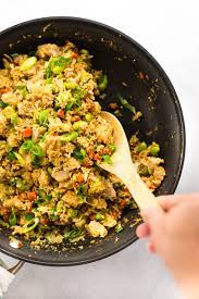 Calories 61.5, fat 4.7 g, carbs 3 g, fiber 1.4 g, sugars 1.3 g, sodium 110 mg, protein.7 g. 25 Minute Chicken Cauliflower Fried Rice A Sweet Pea Chef