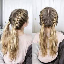 Two French Braids Into Messy Pigtails Two French Braids Braided Hairstyles Braids For Medium Length Hair