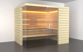 Designsauna Sanbe Mit Glaseck Und Ruckenlehnenbeleuchtung Sauna Schwimmbad Bauen Design