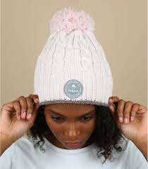 Pink cable knit pompom beanie