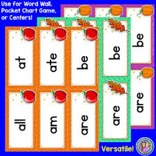 kindergarten fall dolch sight word cards pocket chart game