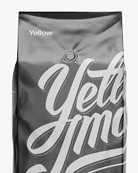 2 5 Kg Matte Metallic Coffee Bag With Valve Mockup Front View In Bag Sack Mockups On Yellow Images Object Mockups