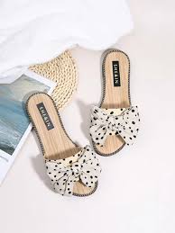 Polka Dot Bow Decor Slide Sandals In 2020 Girly Shoes Trendy Sandals Stylish Shoes