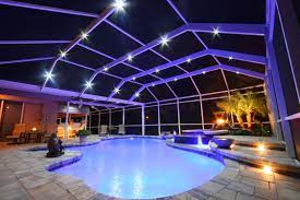 Pin By Sonja Murphy On Hernando Pool Pool Enclosure Lighting Swimming Pool Enclosures Swimming Pool Lights