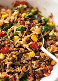 Beef And Rice With Veggies Recipe Ground Beef Recipes Food Recipes Beef Recipes