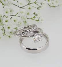 Beautiful Bridal Set Featuring Engagement Ring Diamond Wedding Band For Bride And Plain White Gold Wedding B Diamond Wedding Bands Vs Diamond Engagement Rings