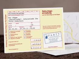 Gelber Schein Als Einladungskarte Ausgefallene Einladungskarten Einladungen Einladungskarten Einladung 30 Geburtstag
