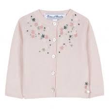 Pale Pink Wool Cardigan With Floral Embroidery Cardigans And Sweaters Tartine Et Chocolat Tig Isleri