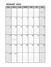 2022 calendar template large boxes free printable templates