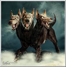 In Greek And Roman Mythology Cerberus Was A Large Three Headed Dog That Guarded The Gates In Front Of Ha Cerberus Greek And Roman Mythology Mythical Creatures