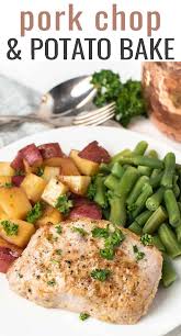Place thin sliced pork chops on a parchment paper lined baking sheet and brush both sides with olive oil. Healthy Pork Chop Potato Bake Recipe Tastes Of Lizzy T