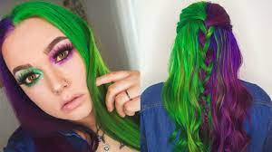 It went purple for a while but then turned green, it looked kind of cool but it wasn't what i wanted. How To Color Split Hair Green And Purple Hair Youtube