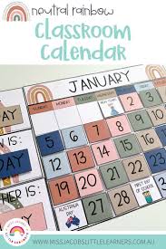 Modern Boho Rainbow Classroom Calendar Weather Chart Neutral Rainbow Theme Classroom Calendar Classroom Kindergarten Classroom Decor