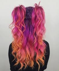 Beauty Fantasy Unicorn Purple Violet Red Cherry Pink Yellow Bright Hair Colour Color Coloured Colored Fire Style Cu Bright Hair Colors Bright Hair Sunset Hair