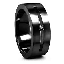 Black Titanium Ring W Black Diamond In White Gold Bezel Set In The Middle O Mens Black Diamond Rings Black Diamond Ring Engagement Black Diamond Wedding Rings