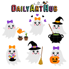 Painted cartoon halloween ghost rock on white background with bo. Cute Halloween Ghost Clip Art Set Daily Art Hub Free Clip Art Everyday