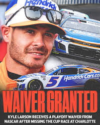 Kyle Larson has received a waiver from NASCAR to remain playoff eligible  after missing the Charlotte race to run in the Indy 500.