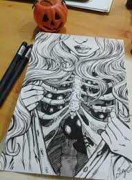 Halloween Art Black And White Draw Drawing Girl Art Drawings Dark Art Drawings Drawings
