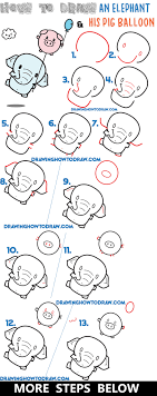 More than 3 million png and graphics resource at pngtree. How To Draw A Cute Kawaii Chibi Elephant Holding A Pig Balloon Easy Steps Drawing Lesson For Kids How To Draw Step By Step Drawing Tutorials