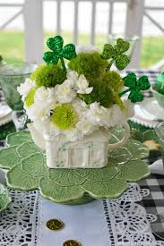 Patrick's day is thursday, march 17th. Hats Off To Leprechauns St Patrick S Day Table With Belleek Teapot Flower Arrangement Home Is Where The Boat Is